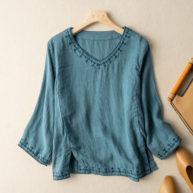 ANOUK | EMBROIDERED V-NECK BLOUSE