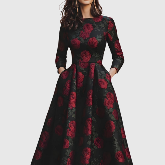 LILLA | ELEGANT VINTAGE A-LINE MAXI DRESS WITH FLORAL PRINT