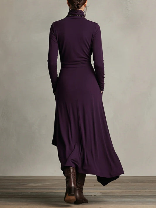 Irene | High-neck Asymmetrical Pleated Dress
