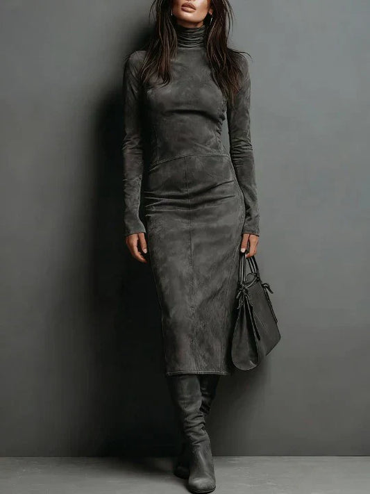 SELWYNNE | HIGH-NECK SUEDE MAXI DRESS