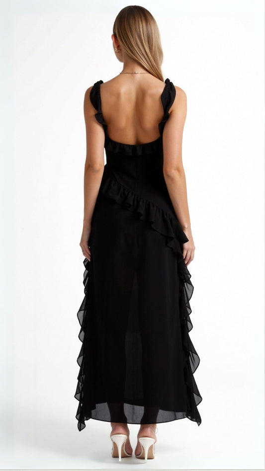 SOLANDRA | PROM DRESS WITH RUFFLE AND SLIT MAXI