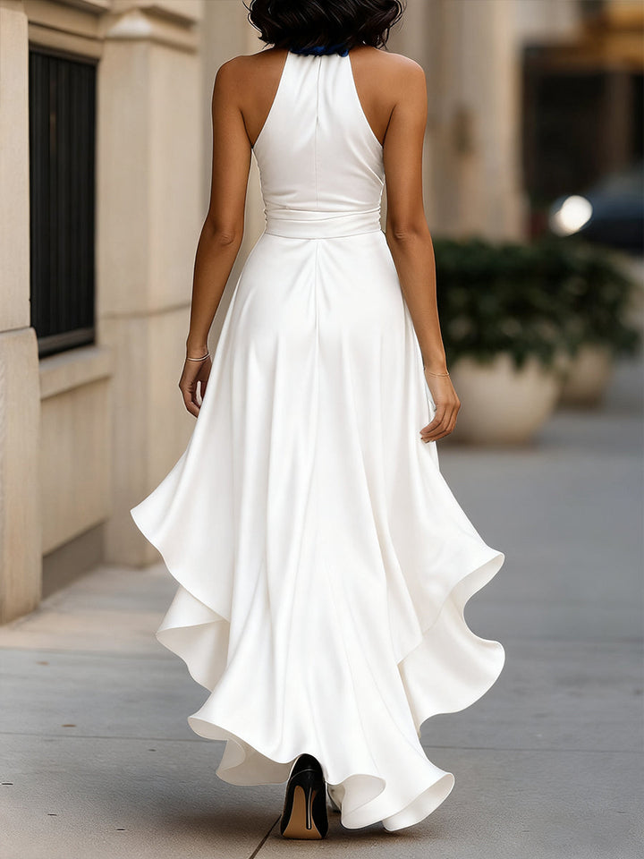 Violet &amp; Grace - Midnight Elegance Satin Halter Ruffle Gown