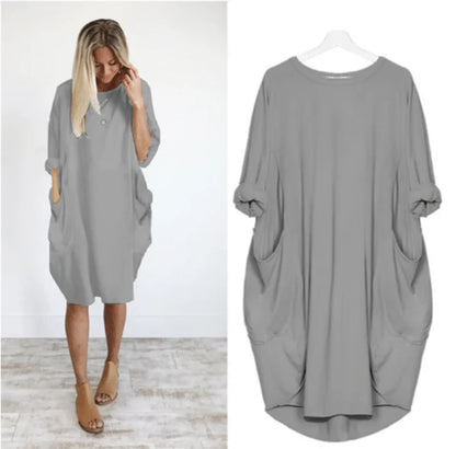 Charlotte - Long-sleeved casual loose pocket dress