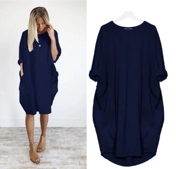 Charlotte - Long-sleeved casual loose pocket dress