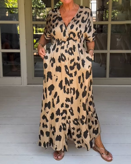 Fernanda - Loose Leopard V-Neck Maxi Dress