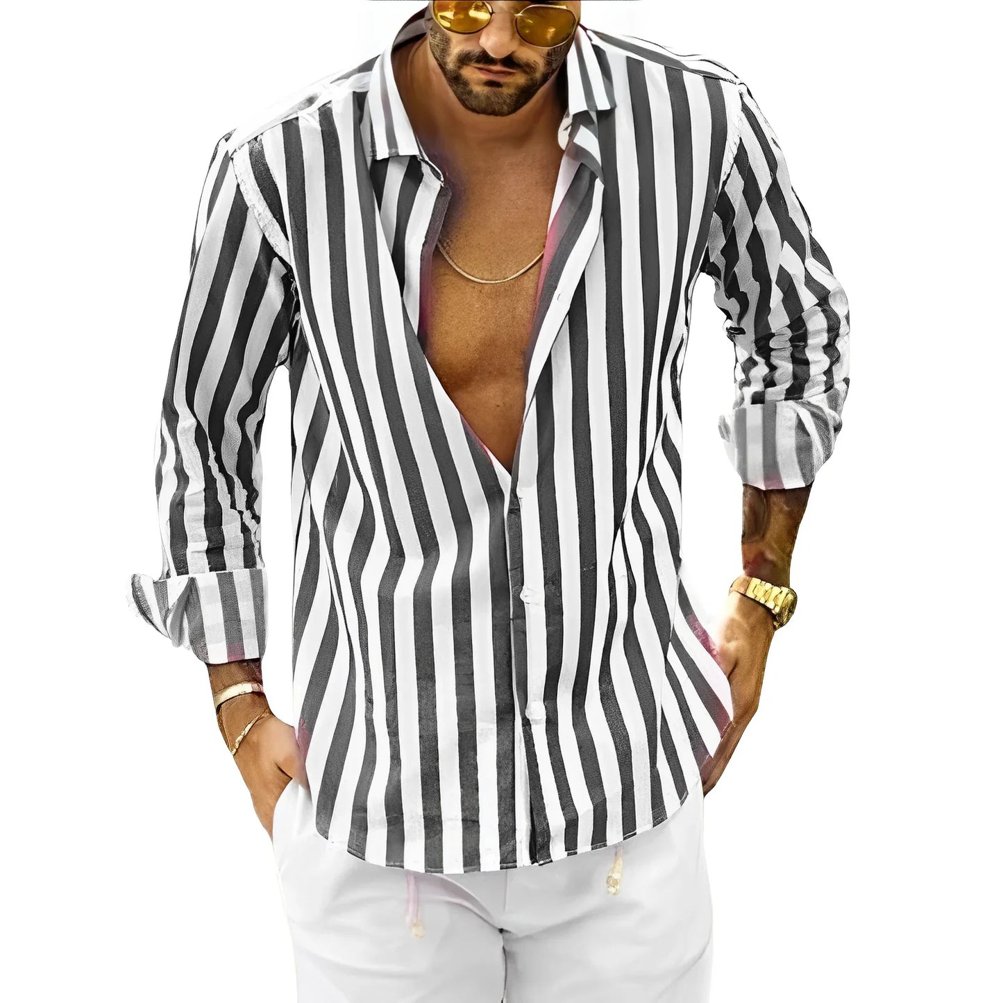 Marti - Striped men's shirt for summer