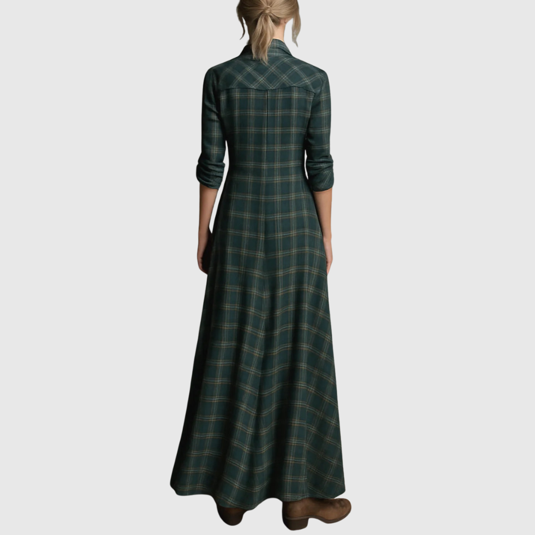 CLARIBELLE | GREEN CHECK LONG DRESS