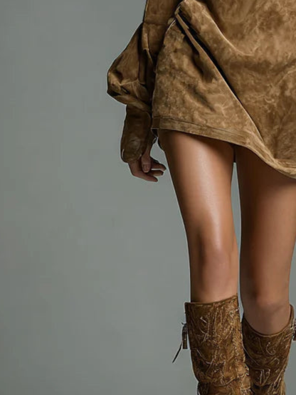 Hilda | Suede Turtleneck Dress