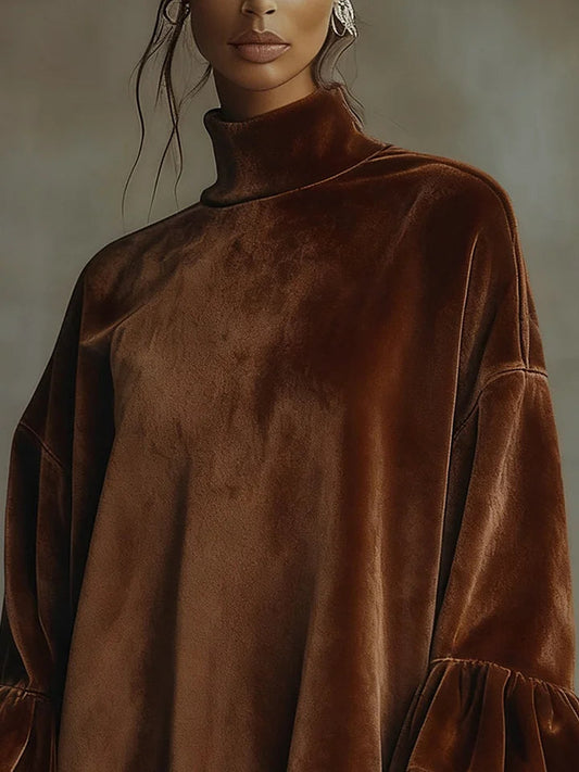 OFELIA VELVET LEOPARD CUFF FLOUNCE SLEEVE MINI DRESS