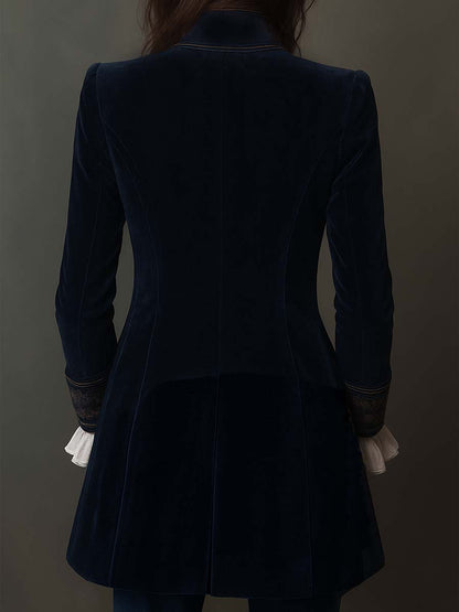 Erica | Long Vintage Velvet Jacket with Embroidery