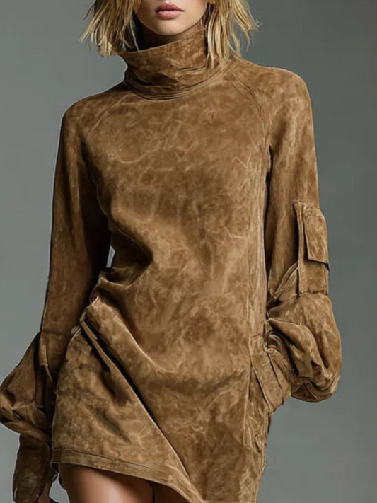 Hilda | Suede Turtleneck Dress