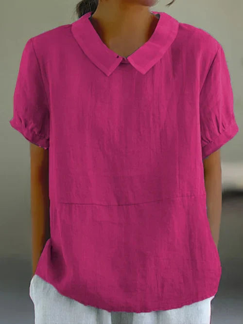 Solid color cotton and linen top