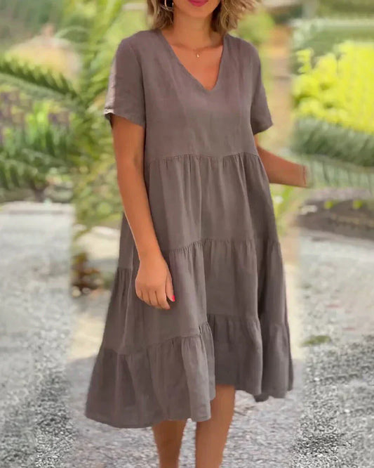 Angela - Cotton linen dress with v-neckline