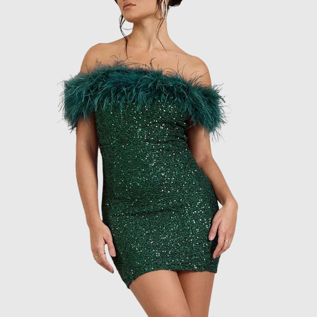 ADRIANA | ELEGANT OFF-SHOULDER GLITTER DRESS