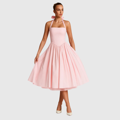 VERITY | VINTAGE-INSPIRED HALTER MIDI DRESS