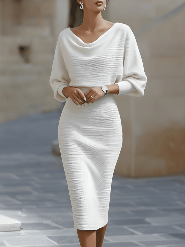 Violet &amp; Grace - White Draped Batwing Midi Dress