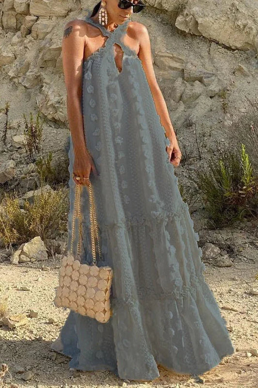 Long dress with halter neck and floral decoration by Sweet By The Sea