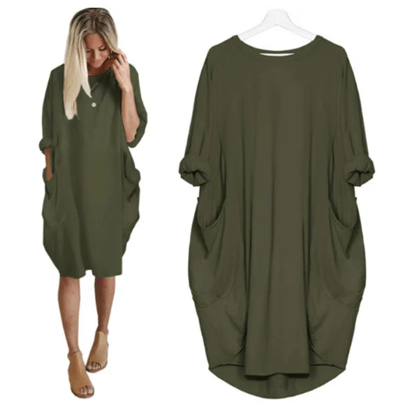 Charlotte - Long-sleeved casual loose pocket dress