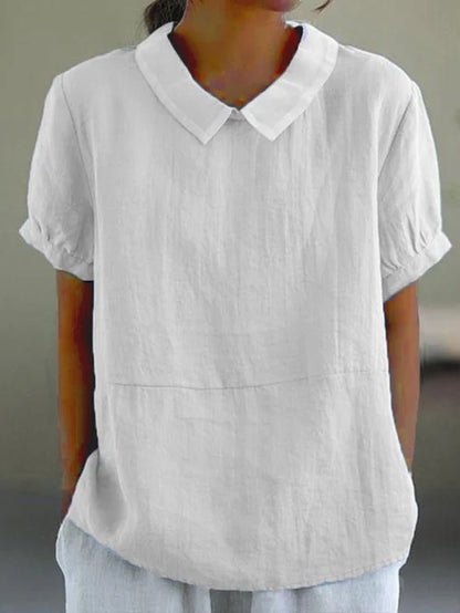 Solid color cotton and linen top