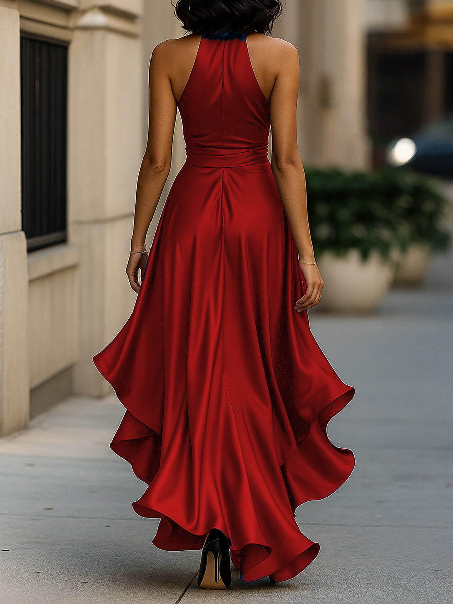 Violet &amp; Grace - Midnight Elegance Satin Halter Ruffle Gown