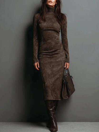SELWYNNE | HIGH-NECK SUEDE MAXI DRESS