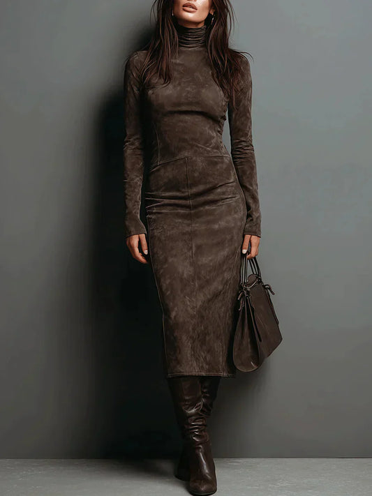 SELWYNNE | HIGH-NECK SUEDE MAXI DRESS
