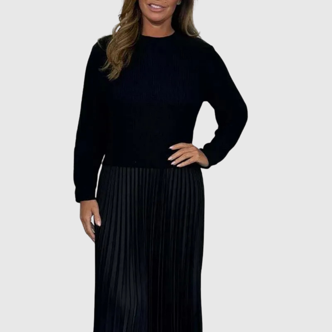 ALARICE | MAXI DRESS WITH SWEATER & PLEATED SKIRT