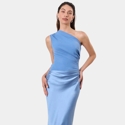 ALEIDA | ONE-SHOULDER SATIN MAXI DRESS
