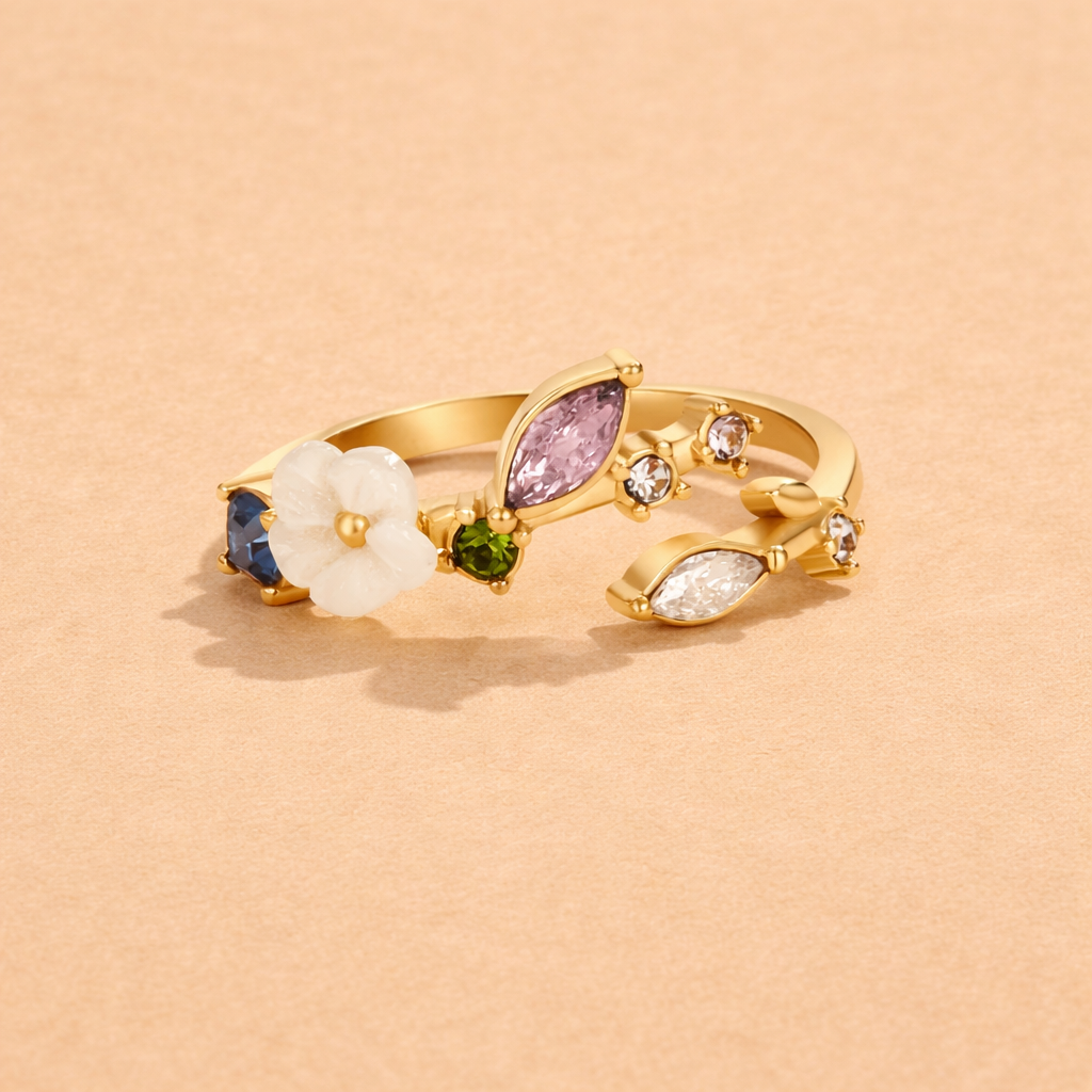 Crystal White Blossom Ring Gold