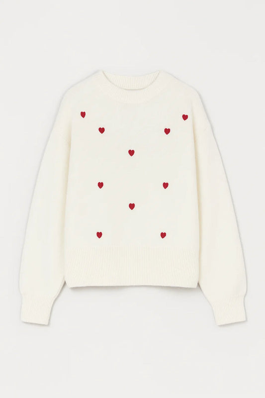 ROMILLY | WHITE SWEATER WITH RED HEART PATTERN