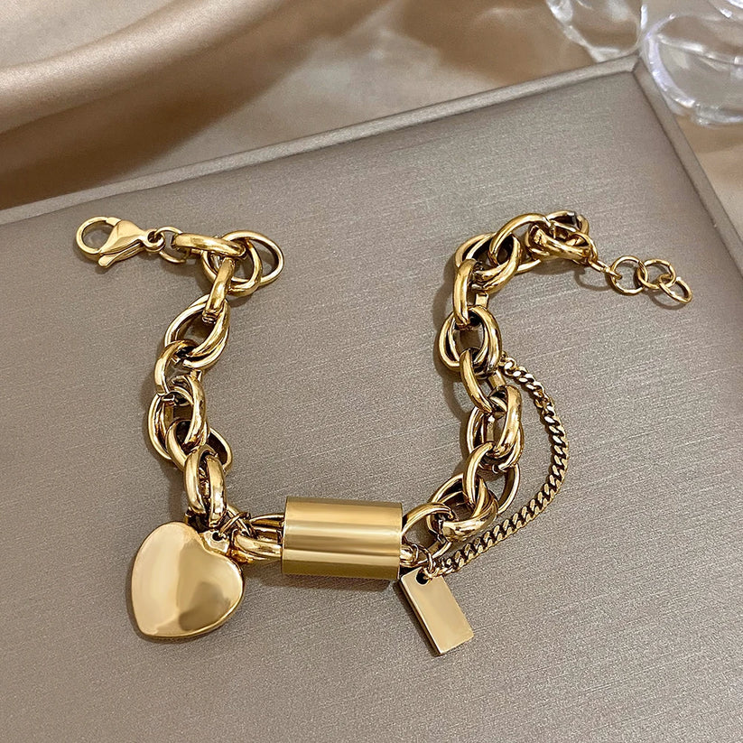 CHUNKY GOLD HEART BRACELET