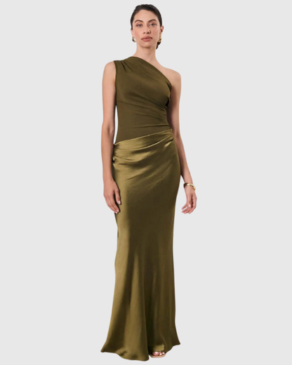 ALEIDA | ONE-SHOULDER SATIN MAXI DRESS