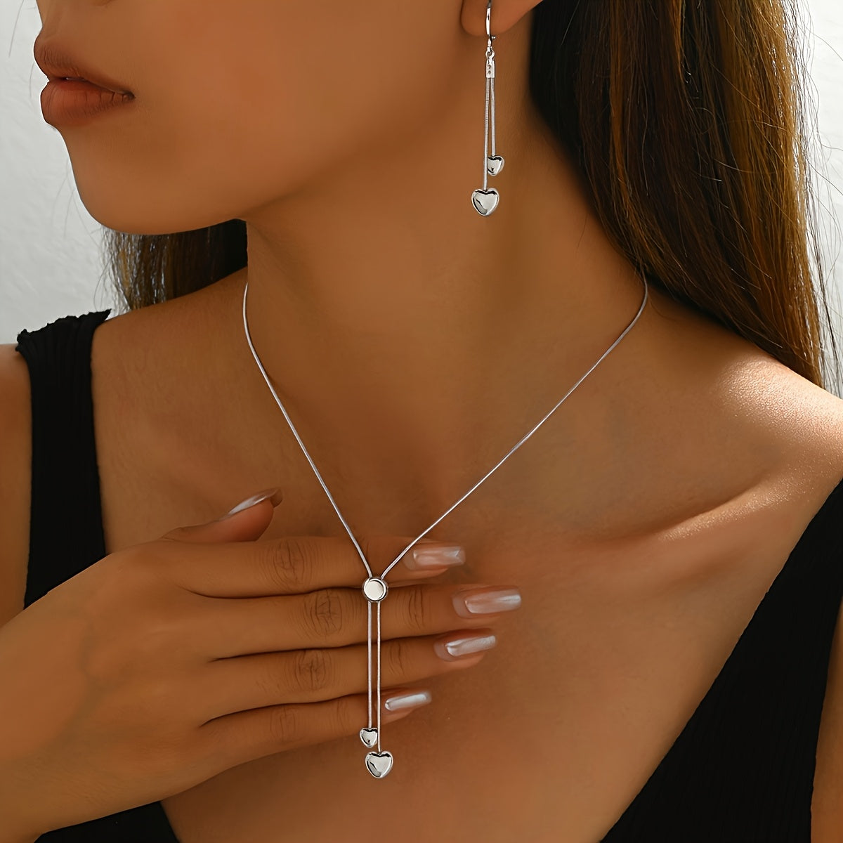 ADJUSTABLE HEART PENDANT NECKLACE & EARRINGS SET