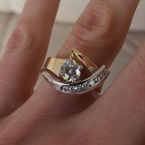 Karla – Vintage Asymmetric Gold and Silver Ring with Zirconia