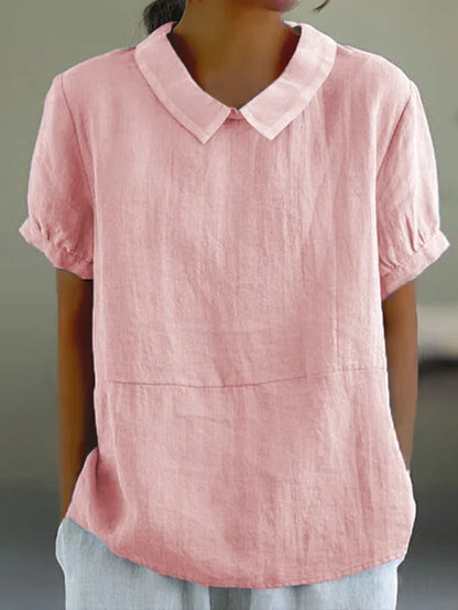 Solid color cotton and linen top