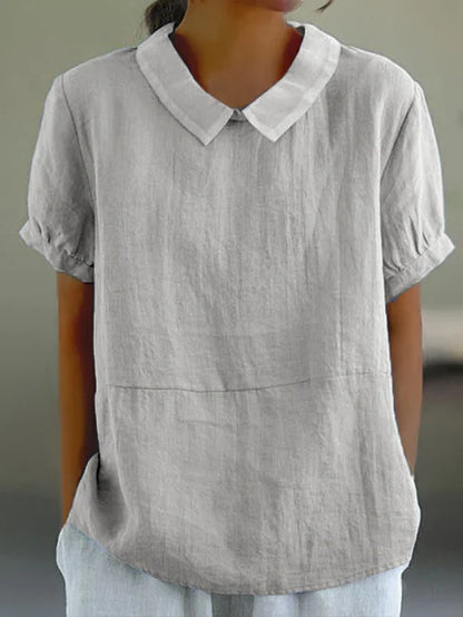 Solid color cotton and linen top