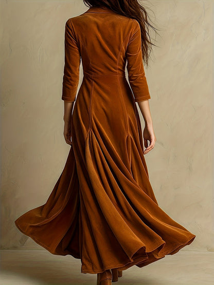 ELOWENNA | ELEGANT BUTTON-FRONT COLLAR DRESS WITH 7/8 SLEEVE
