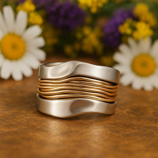 SILVER GOLDEN THREADS RING
