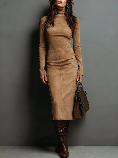 SELWYNNE | HIGH-NECK SUEDE MAXI DRESS