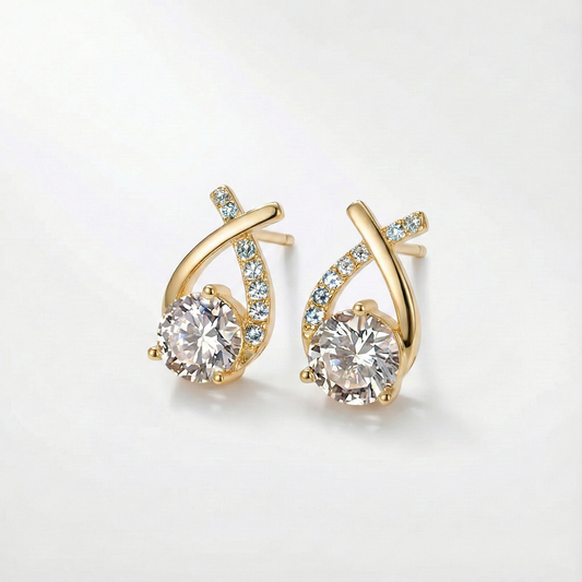 Leni - Gold Cross Earrings with Zirconia