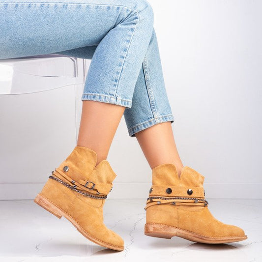 Brown Hidden Wedge Cowboy Ankle Boots