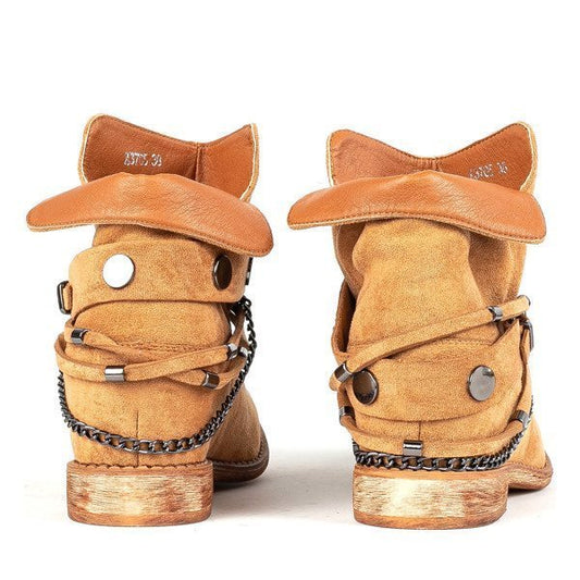 Brown Hidden Wedge Cowboy Ankle Boots