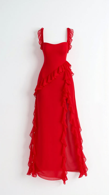 SOLANDRA | PROM DRESS WITH RUFFLE AND SLIT MAXI