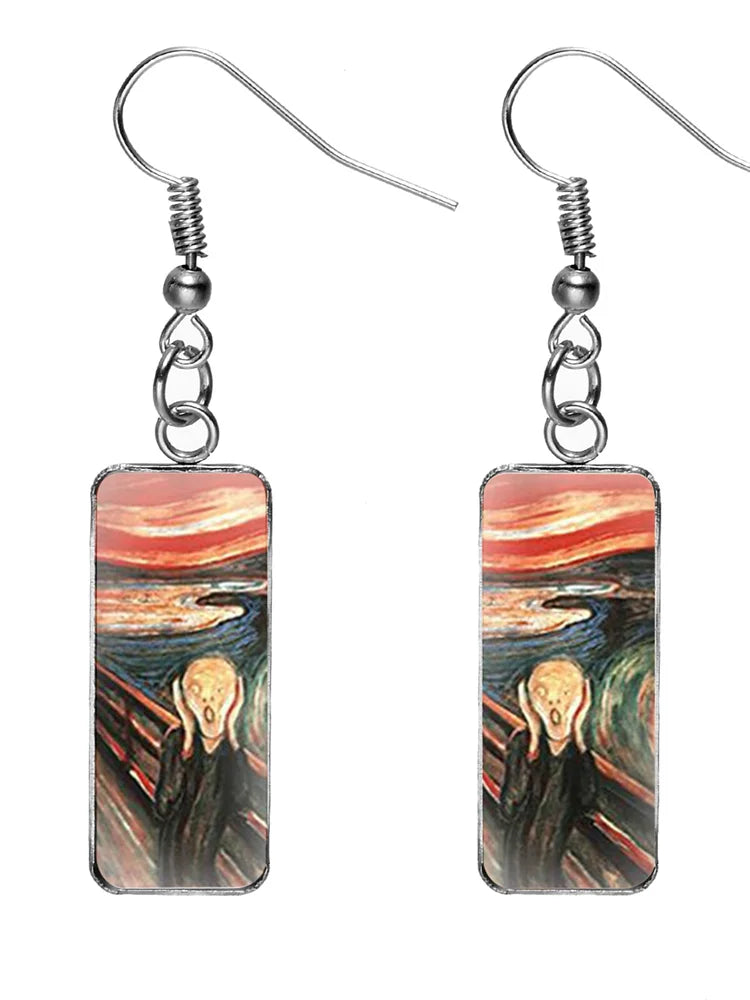 Rectangular oil painting earrings