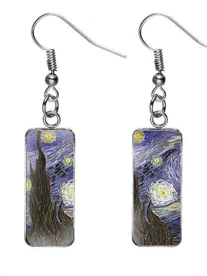 Rectangular oil painting earrings