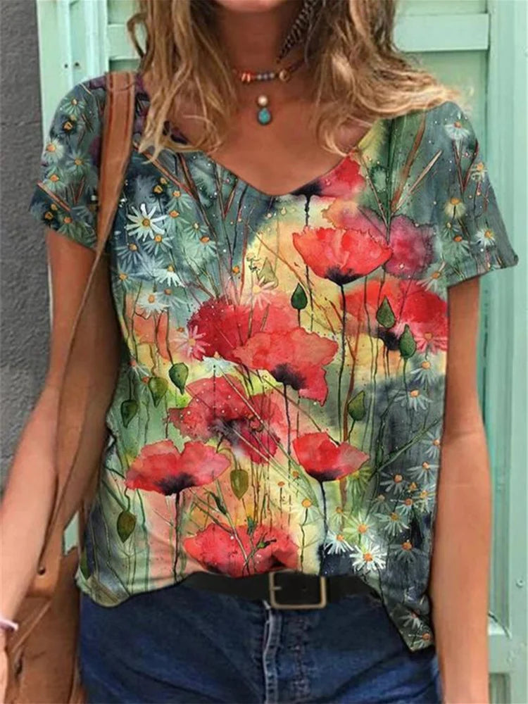 V-neck floral t-shirt