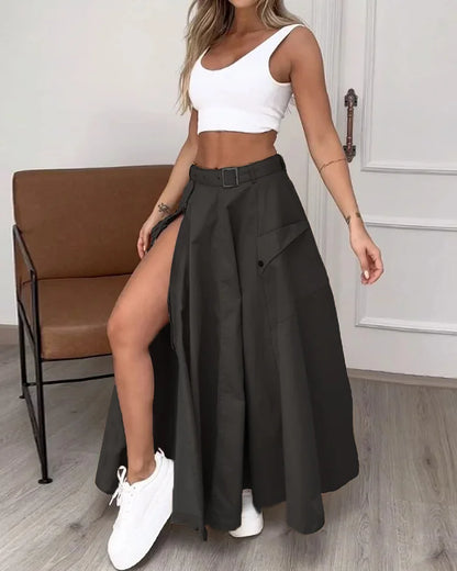 Jennifer - Sleeveless two-piece set with plain color slit