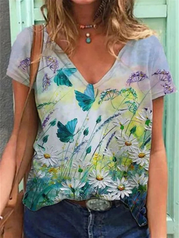 V-neck floral t-shirt