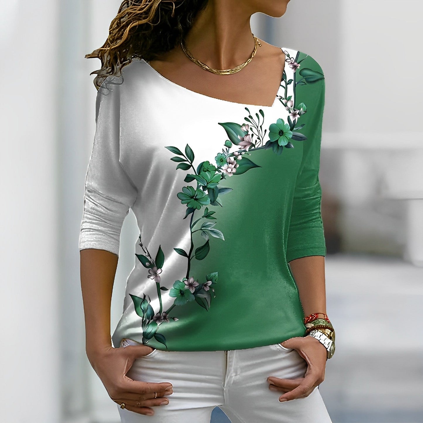 Floral T-shirt with color blocks