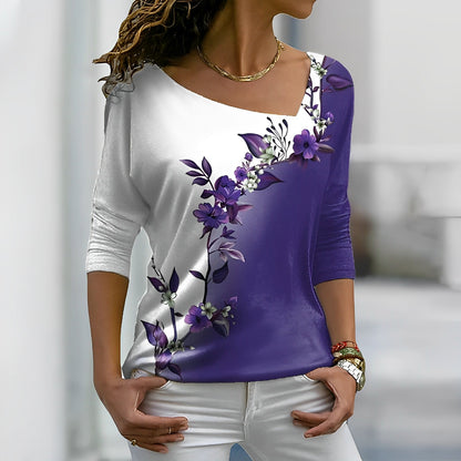 Floral T-shirt with color blocks